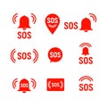 Sos icon emergency alarm button. SOS sign symbol lifebuoy rescue isolated marker Royalty Free Stock Photo