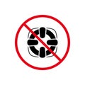 SOS Life Buoy Ban Black Silhouette Icon. No Allowed Swim Zone Information Prohibit Sign. Forbid Lifebuoy Emergency on Royalty Free Stock Photo