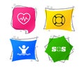 SOS lifebuoy icon. Heartbeat cardiogram. Vector