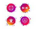 SOS lifebuoy icon. Heartbeat cardiogram. Vector