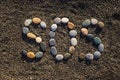 SOS message made with stones on the beach Royalty Free Stock Photo