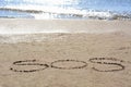 SOS message written on sand near sea Royalty Free Stock Photo