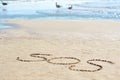SOS message written on sand near sea Royalty Free Stock Photo