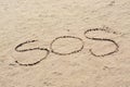 SOS message written on sandy beach outdoors Royalty Free Stock Photo