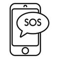 Sos phone signal icon outline vector. Rescue protection