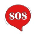 Sos pin marker. Speech vector icon boubble SoS cartoon style on white isolated background