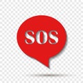 Sos pin marker on transparent background. Speech vector icon bo