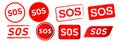 sos rectangle circle stamp and button label sticker for warning emergency service Royalty Free Stock Photo