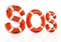 SOS word with life buoys. 3D illustration Royalty Free Stock Photo