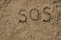 SOS writing on sand