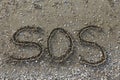 sos written on the beach Royalty Free Stock Photo