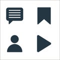 sosmed line icons. linear set. quality vector line set such as play button, user, saved