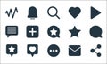 sosmed line icons. linear set. quality vector line set such as share, more, star message, email, favourite, chat box, star, love,