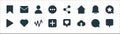 sosmed line icons. linear set. quality vector line set such as speech bubble, upload, add, play button, notification, user, share