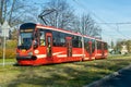 Sosnowiec, Poland -28.10.2021- running red tram in Sosnowiec Royalty Free Stock Photo