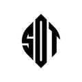 SOT circle letter logo design with circle and ellipse shape. SOT ellipse letters with typographic style. The three initials form a