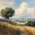 Oil painting of a serene countryside landscape Royalty Free Stock Photo