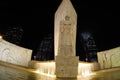 Sotelo monument sculpture at nights near Plaza Castilla in Madrid, Spain