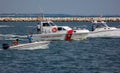 Sottomarina beach, coast guard on patrol at the marina.