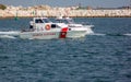 Sottomarina beach, coast guard on patrol at the marina. Royalty Free Stock Photo