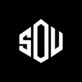 SOU letter logo design with polygon shape. SOU polygon and cube shape logo design. SOU hexagon vector logo template white and Royalty Free Stock Photo
