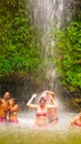 Soufriere, Saint Lucia - May 12, 2016: A waterfall at the Botanical Gardens in Saint Lucia