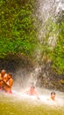 Soufriere, Saint Lucia - May 12, 2016: A waterfall at the Botanical Gardens in Saint Lucia