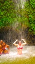 Soufriere, Saint Lucia - May 12, 2016: A waterfall at the Botanical Gardens in Saint Lucia