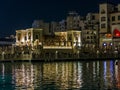 Souk al Bahar bridge at night in Downtown Dubai