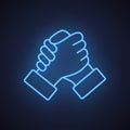 Soul brother handshake thumb clasp homie neon blue line icon Royalty Free Stock Photo