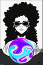 Soul diva dj design with symbolic image of a globe psychedelic colour swirl