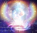 Soul journey, rainbow angelic wings, cosmic womb, new born, star child, innocence, spiritual rebirth, crystal, indigo child, Royalty Free Stock Photo