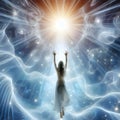 Soul Journey, a soul traveling through cosmic realms guided by psychic waves