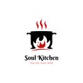 Soul Kitchen hot pot restaurant logo icon with big red fire flame Royalty Free Stock Photo