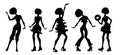 Soul Party Time. Dancers of soul silhouette funk or disco.People in 1980s, eighties style clothes dancing disco, cartoon vector il