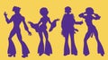 Soul Party Time. Dancers of soul silhouette funk or disco.People in 1980s, eighties style clothes dancing disco, Royalty Free Stock Photo