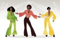 Soul Party Time. Group of man and two girls dancing soul, funk or disco. Royalty Free Stock Photo