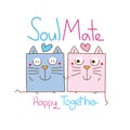 Soulmate happy together square cat cute tshirt Royalty Free Stock Photo