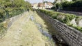 Soultz-Haut-Rhin, France - October 10 2023: Dwindling Waters: The Rimbach Streambed of Soultz-Haut-Rhin in Alsace's Embrace