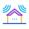 Sound acting on residential building icon vector outline illustration