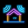 sound acting on residential building neon glow icon illustration