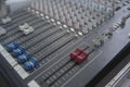 Sound amplifier and equalizer studio mixer control panel for sound recording. Selective focus Royalty Free Stock Photo