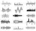 Sound amplitude waves. Radio signal symbols. Audio music equalizer, voice wave vector set isolated