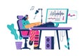 Sound audio designer working on music track flat vector illustration isolated.