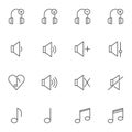 Sound, audio line icons set