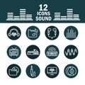 Sound audio volume music block style icons set Royalty Free Stock Photo