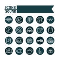 Sound audio volume music block style icons set Royalty Free Stock Photo