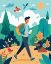 The sound of birds chirping and leaves rustling as a freelancer strolls through a forest trail taking a break from work Royalty Free Stock Photo