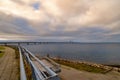 The Oresund Bridge, the bridge and underwater tunnel connecting Malmo, Sweden with Copenhagen, Denmark. A beautiful Royalty Free Stock Photo