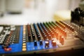 Sound check for concert, mixer control, music engineer, backstage Royalty Free Stock Photo